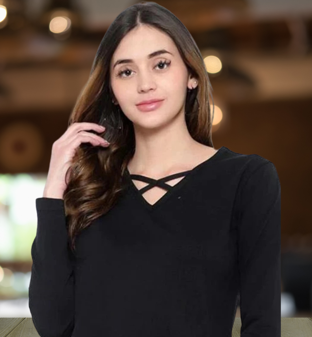 Chic Criss-Cross Black V-Neck Top
