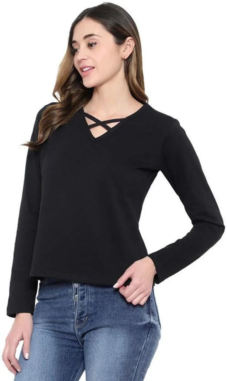 Chic Criss-Cross Black V-Neck Top - Image 2